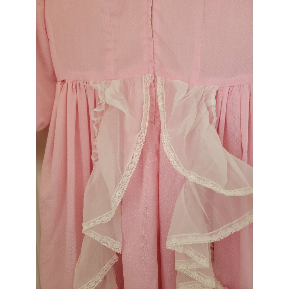 Vintage Pink Prairie Long Sleeve Dress w/ Lace Trim & Ruffle Details Women's M - Picture 5 of 9